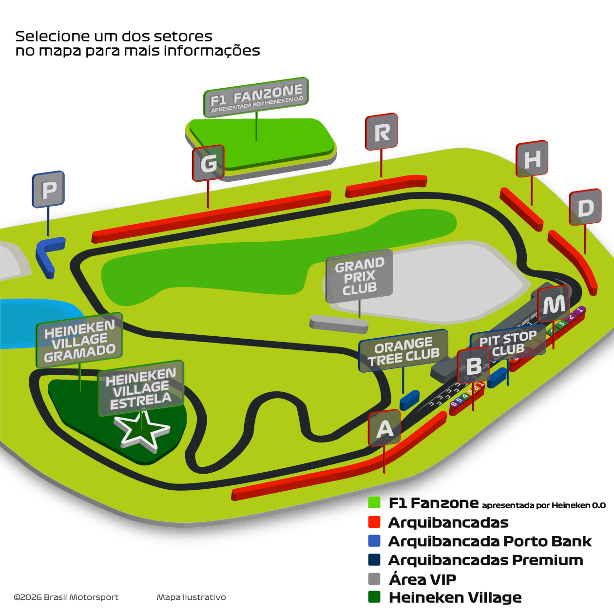 Mapa do Autódromo de Interlagos com os setores